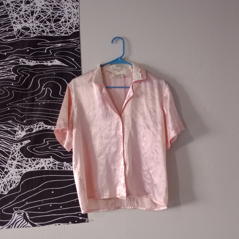 Victoria's Secret Gold Label Pink Satin Pajama Top Size M